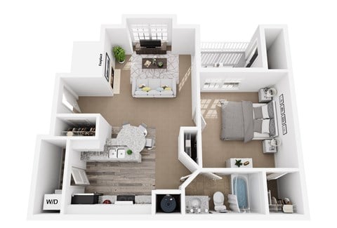 Floor plan for 1 bed, 1 bath, 704 sqft